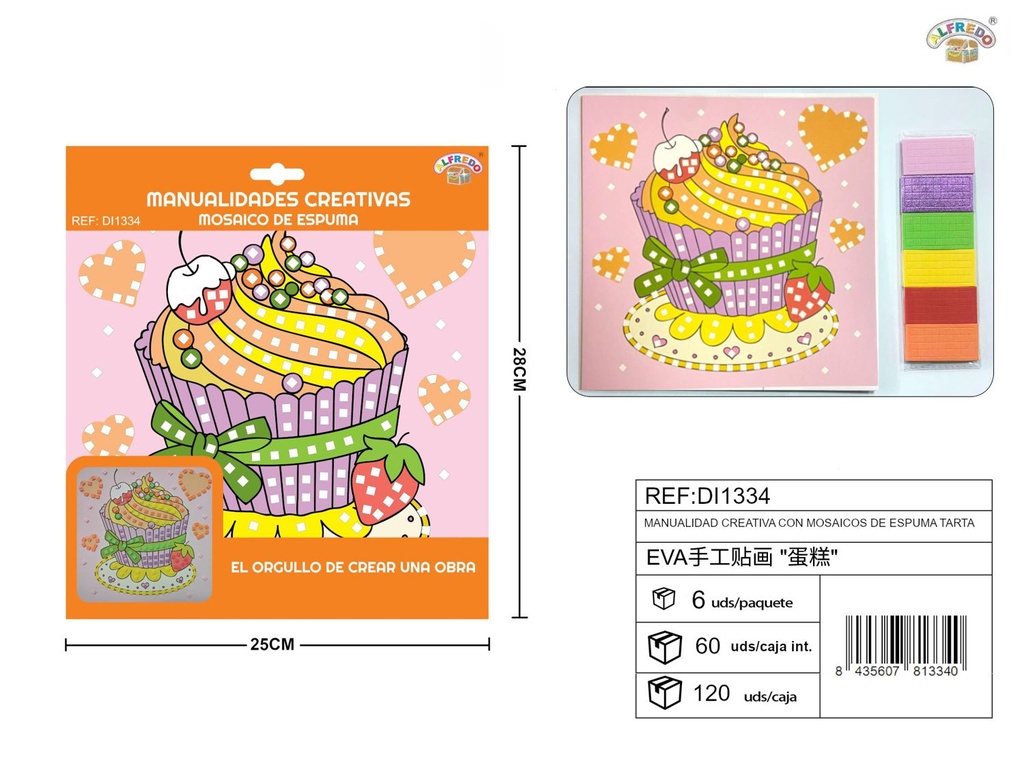 Manualidad creativa con mosaicos de espuma tarta 25x28 cm - Manualidades para fiestas y cumpleaños