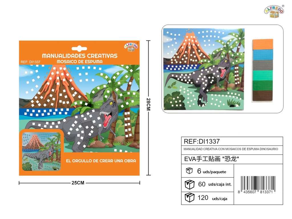Manualidad creativa con mosaicos de espuma dinosaurio 25x28 cm - actividades creativas para niños