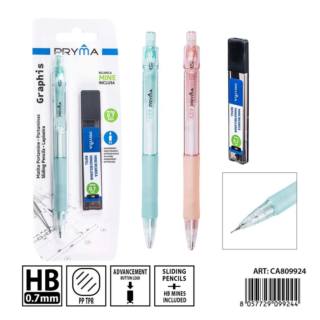 Portaminas PRYMA + recambio 20 minas HB 0.7 mm - Material de oficina