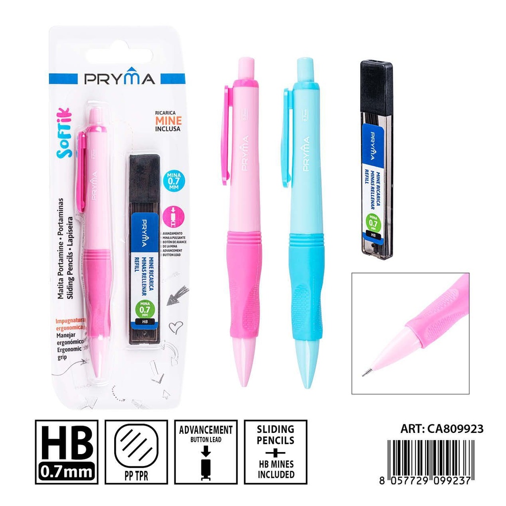 Portaminas PRYMA + recambio 20 minas HB 0.7 mm - Material de oficina