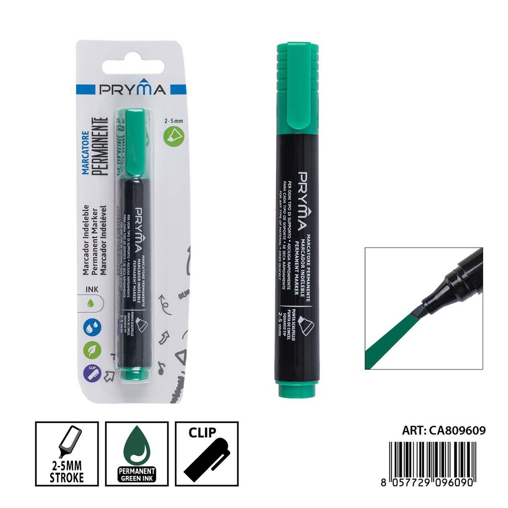 Marcador permanente PRYMA biselado de 2-5 mm color verde - Herramientas de escritura