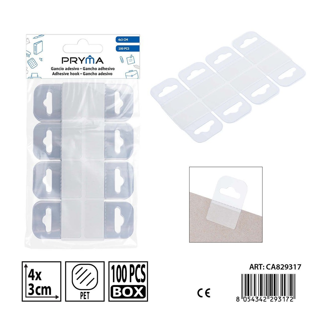 Gancho adhesivo 40x30 mm 100 pzs - Material escolar y de oficina