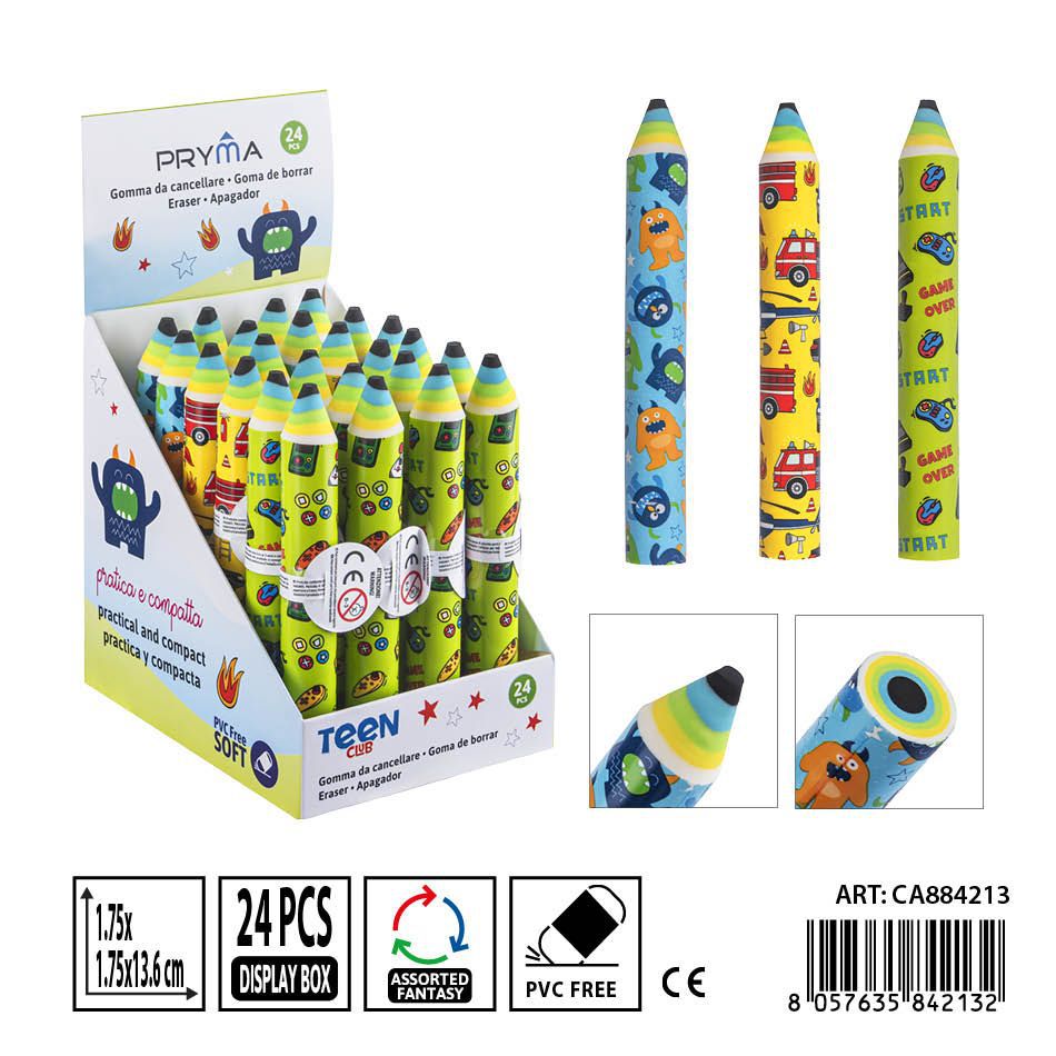 Goma de borrar forma lápiz 1.75x1.75x13.6 cm - Material de papelería escolar