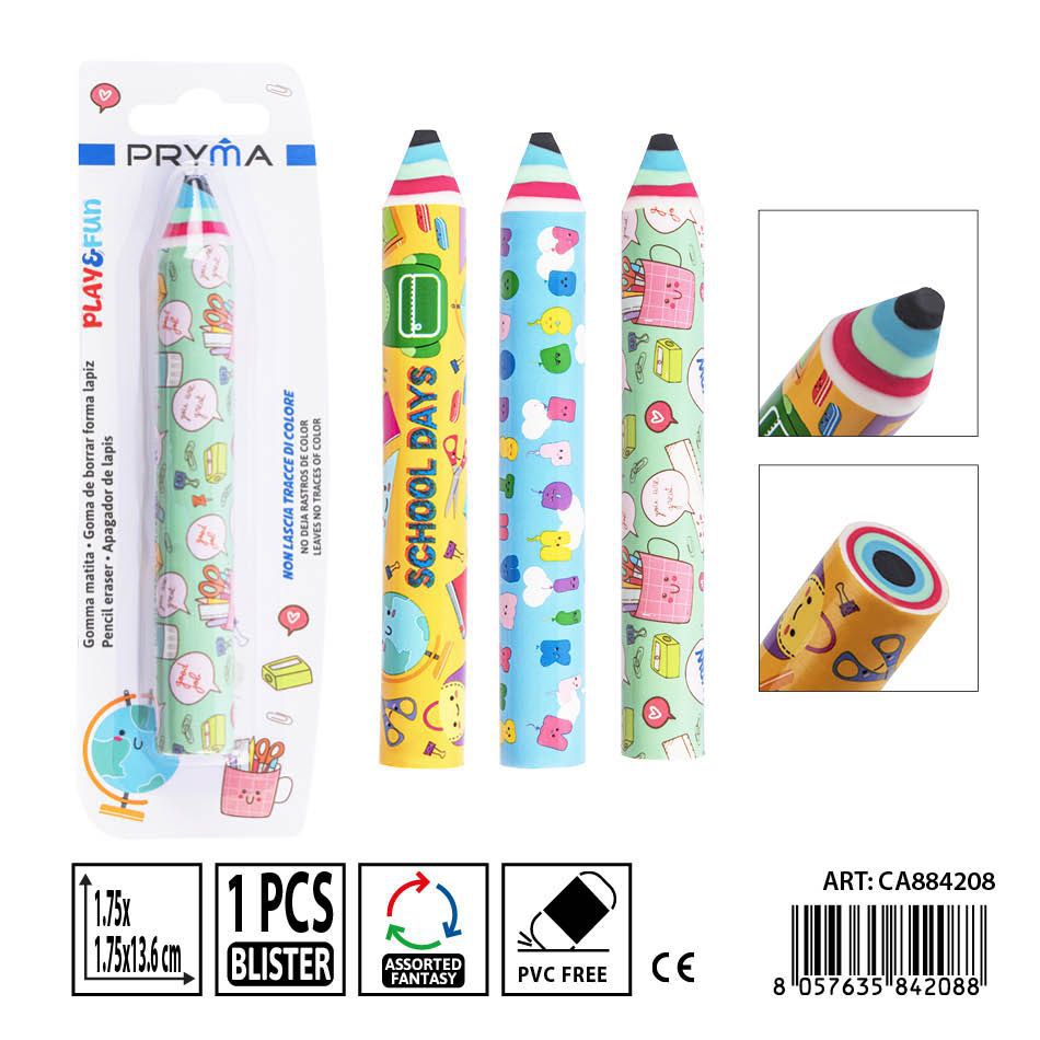 Goma de borrar en forma de lápiz PRYMA de 1.75x1.75x13.6 cm - Artículo de papelería escolar