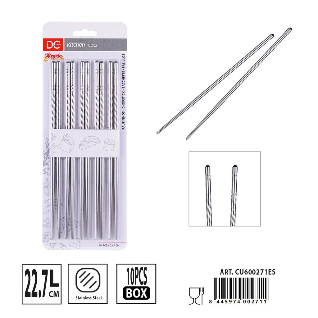 Palillos de acero 22.7cm 10pzs - Accesorios para sushi