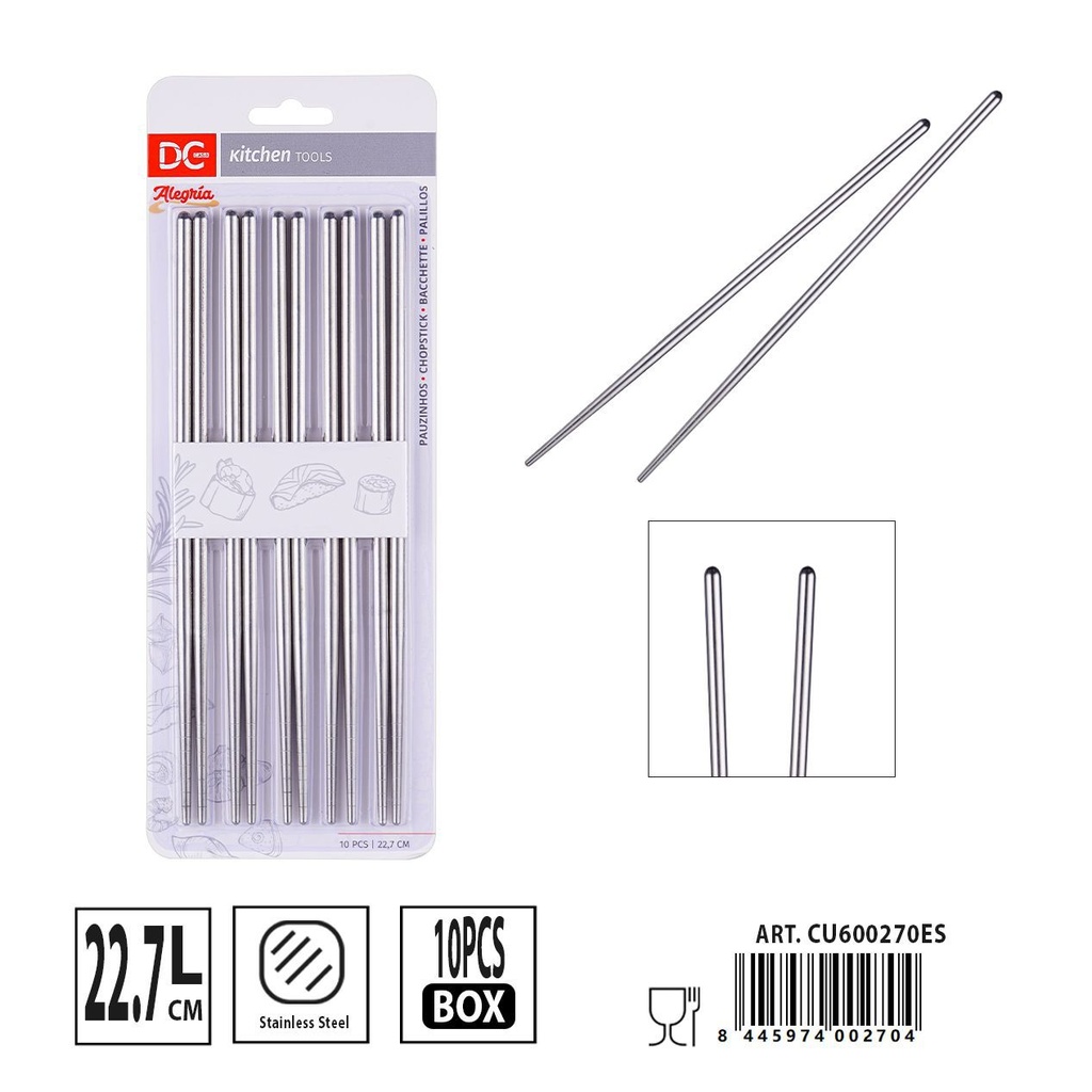 Palillos de acero pulidos 22.7cm 10pzs - Accesorios para sushi