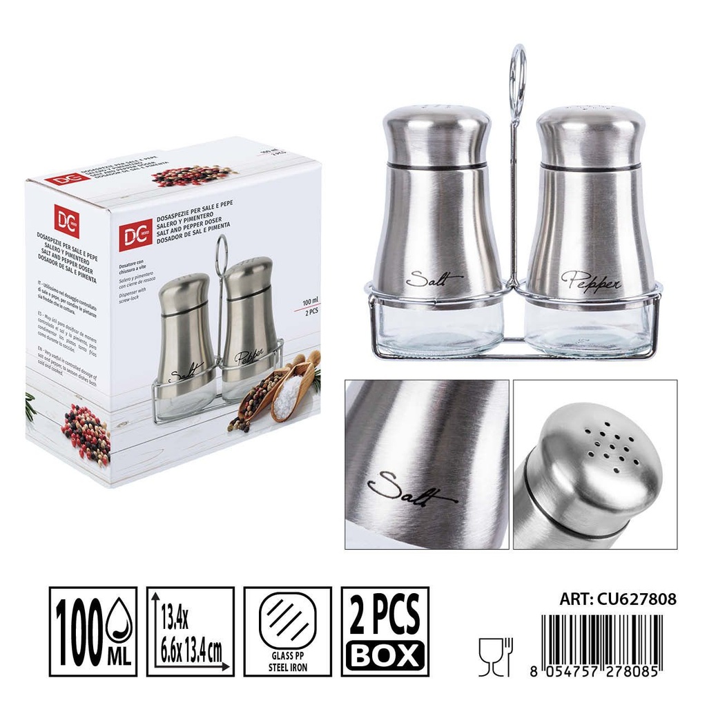 Set dosificador sal/pimienta de vidrio 2 piezas 100 ml - Utensilios de cocina y condimentos