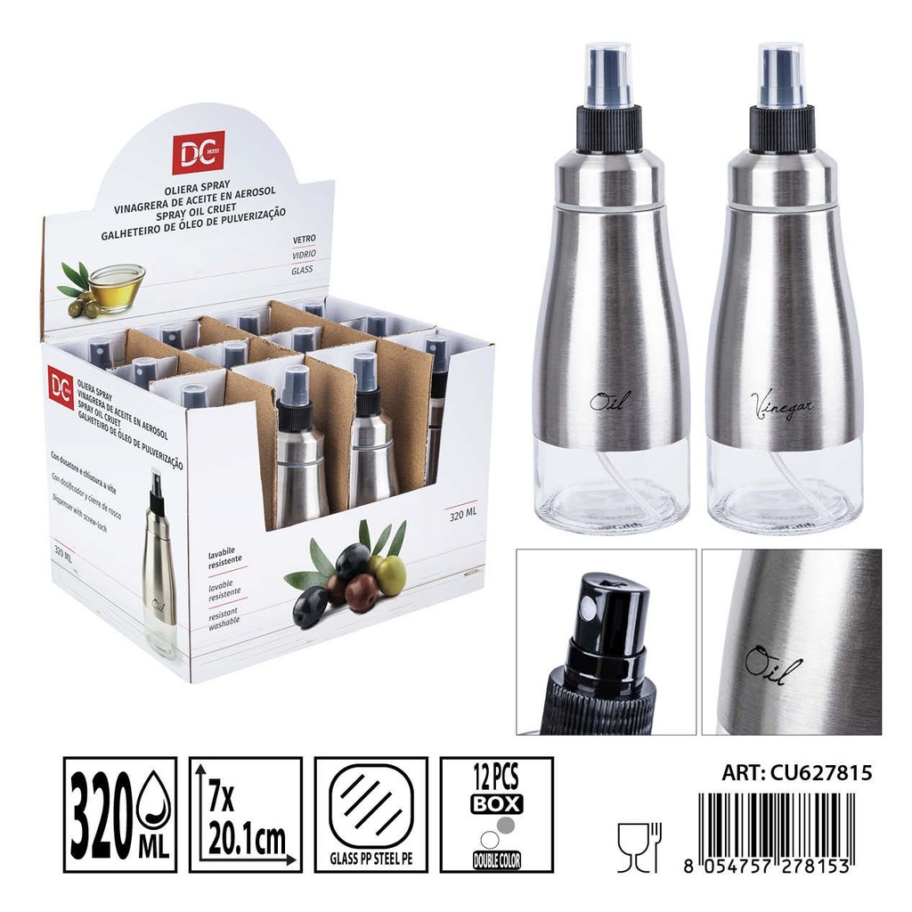 Vinagrera de cristal con tapa 7x20.1 cm 320ml DC CASA - Utensilios de mesa