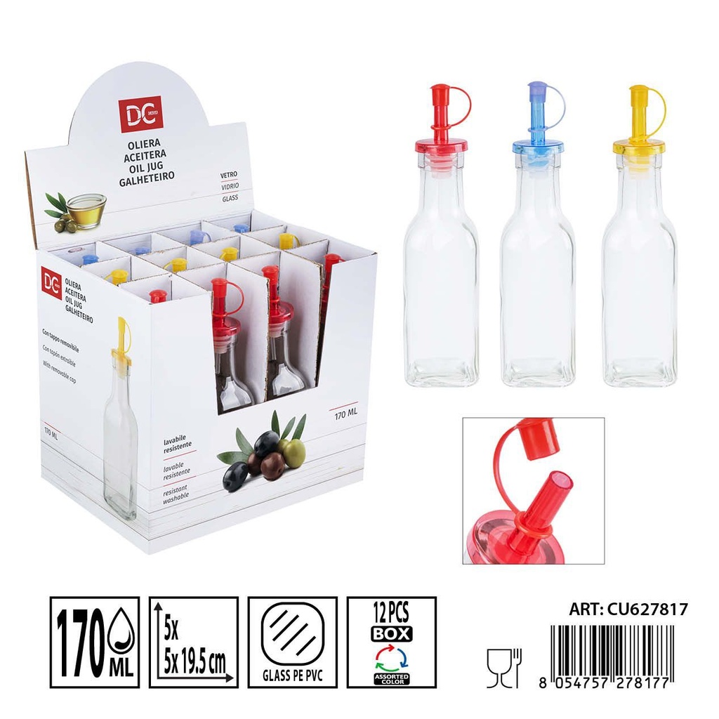 Vinagrera de cristal con tapón 7.9x14.7 cm 170ml DC CASA - Utensilios de mesa