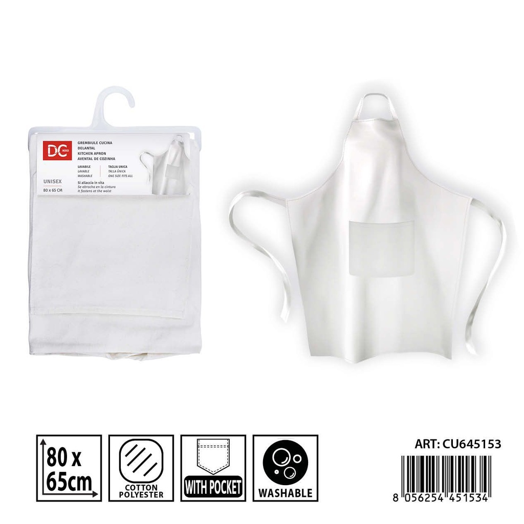 Delantal blanco con bolsillo 80x65 cm DC CASA - Utensilios de cocina