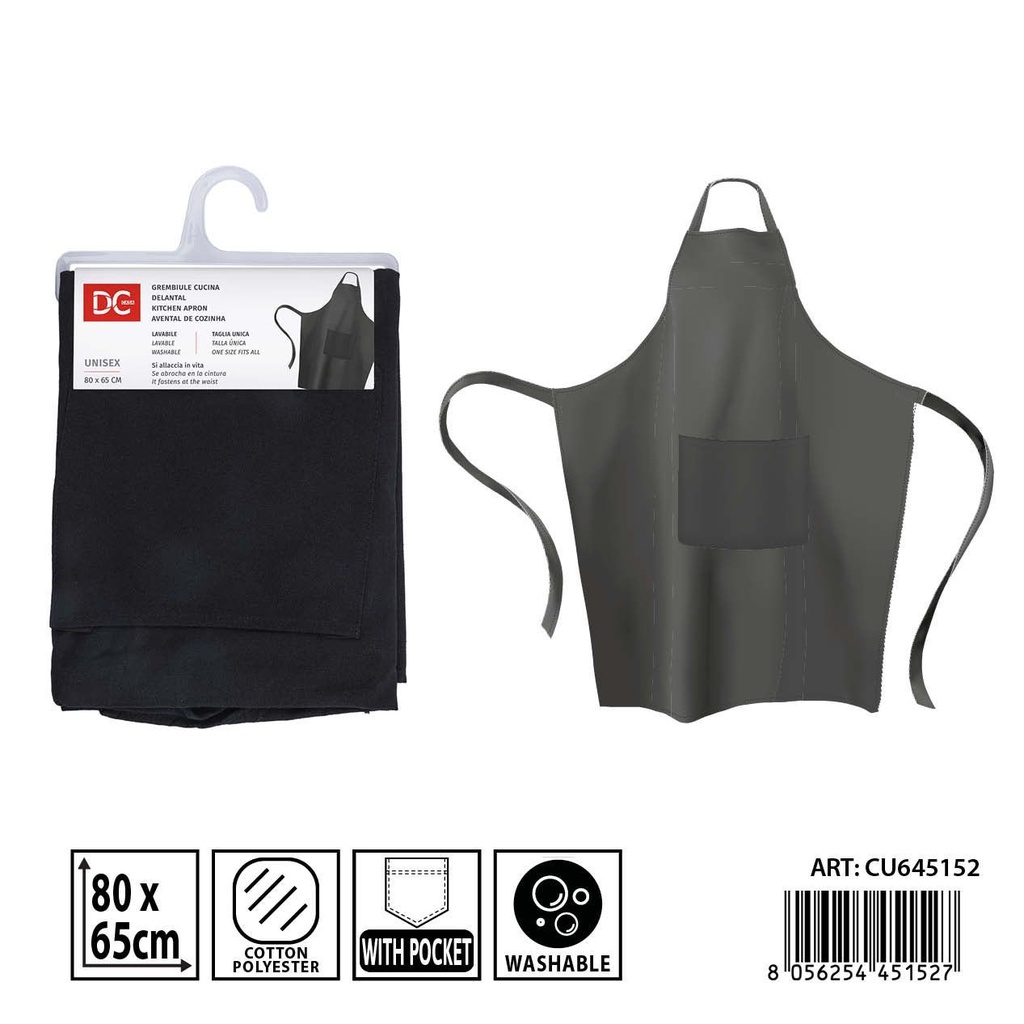 Delantal negro con bolsillo 80x65 cm DC CASA - Utensilios de cocina