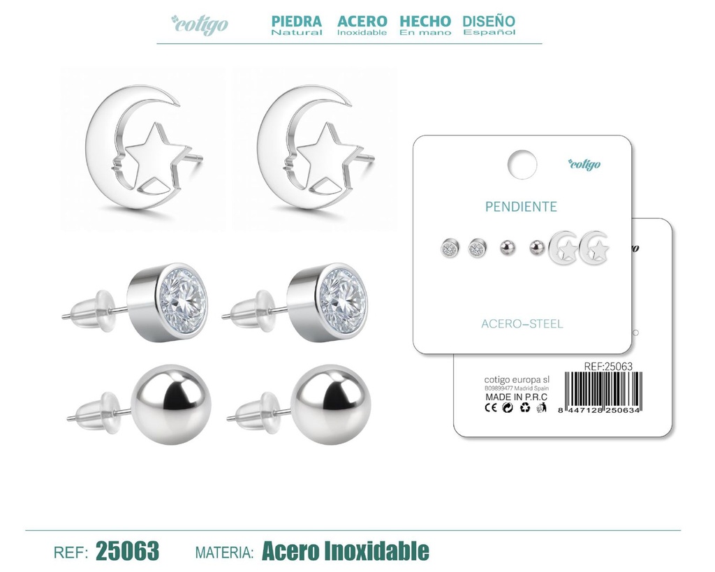 Pendientes de acero inoxidable (3 pares) - Joyería de acero y accesorios