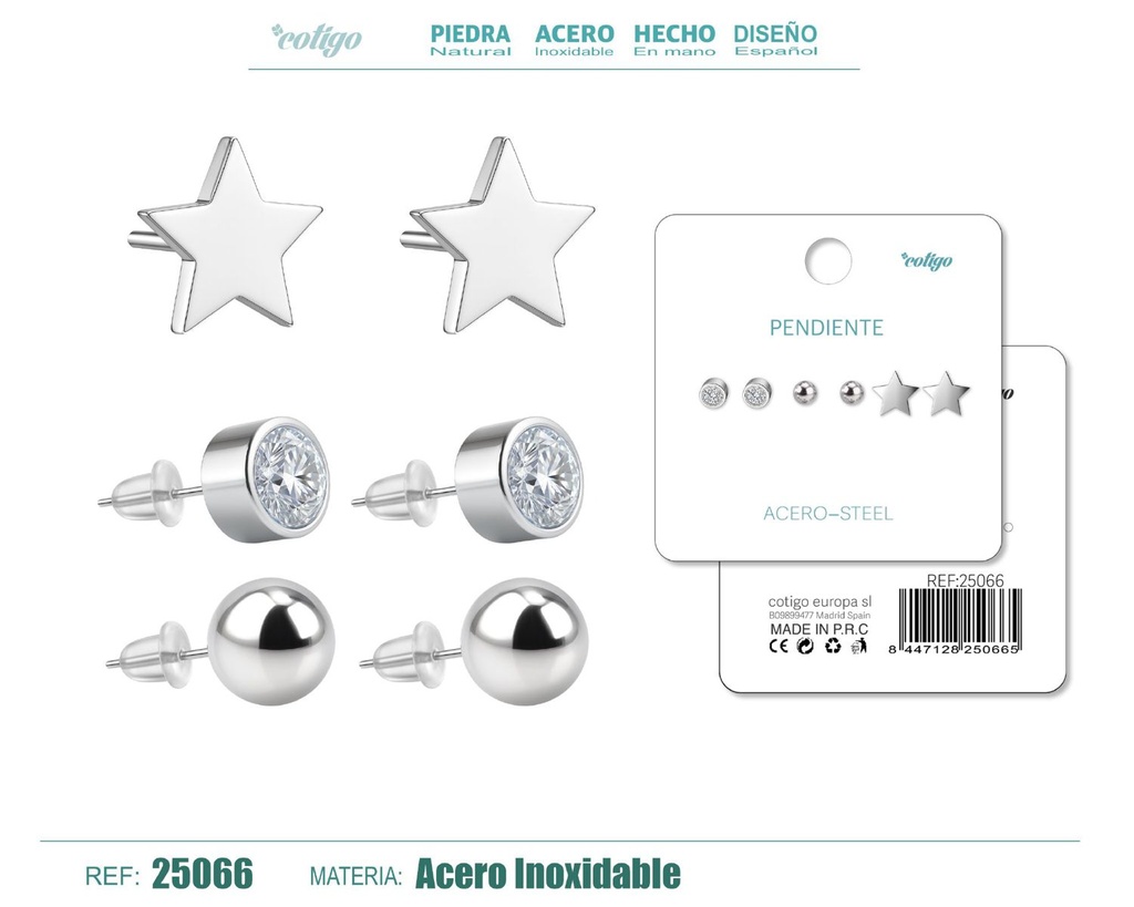 Pendientes de acero inoxidable (3 pares) - Joyería de acero y accesorios
