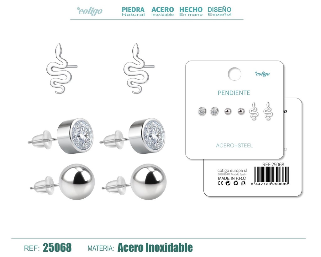 Pendientes de acero inoxidable (3 pares) - Joyería de acero y accesorios