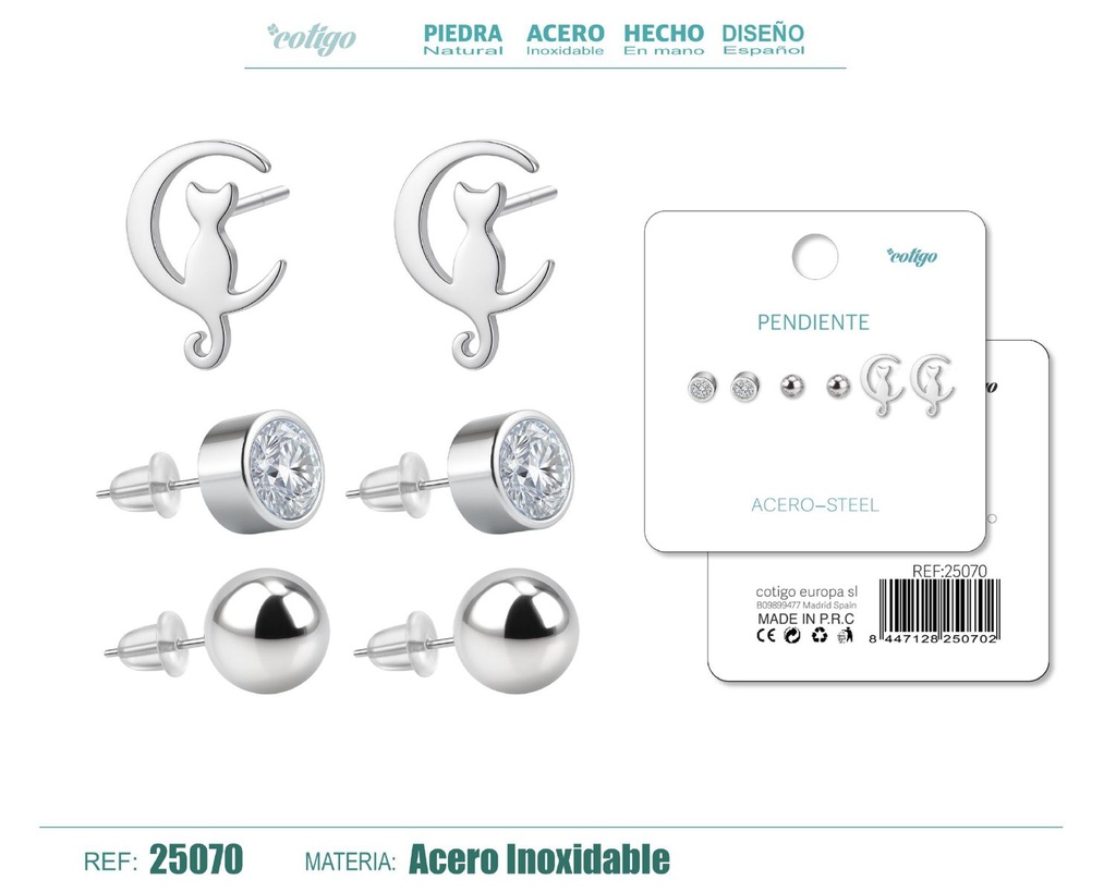 Pendientes de acero inoxidable (3 pares) - Joyería de acero y accesorios