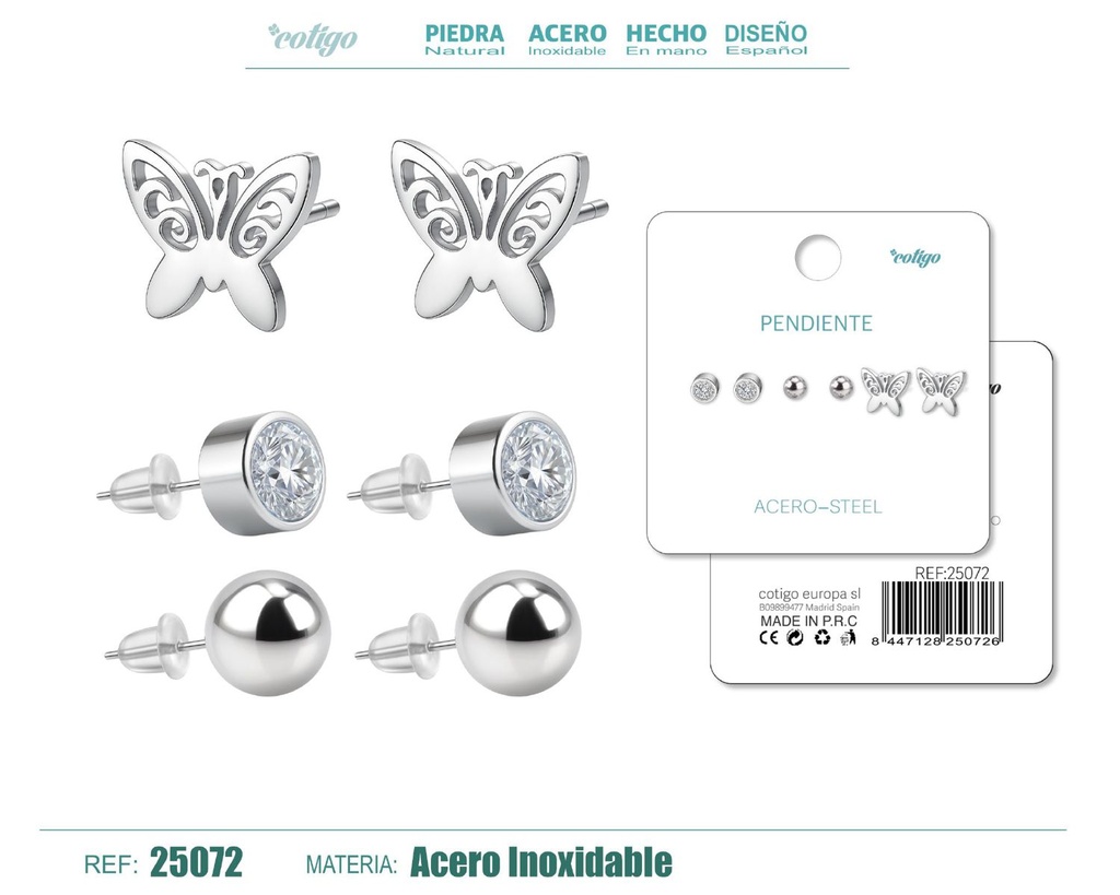 Pendientes de acero inoxidable (3 pares) - Joyería de acero y accesorios