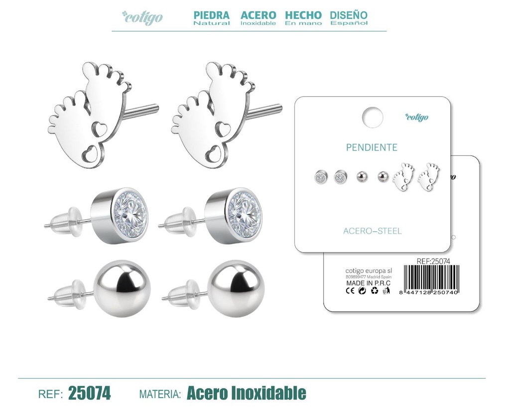 Pendientes de acero inoxidable (3 pares) - Joyería de acero y accesorios
