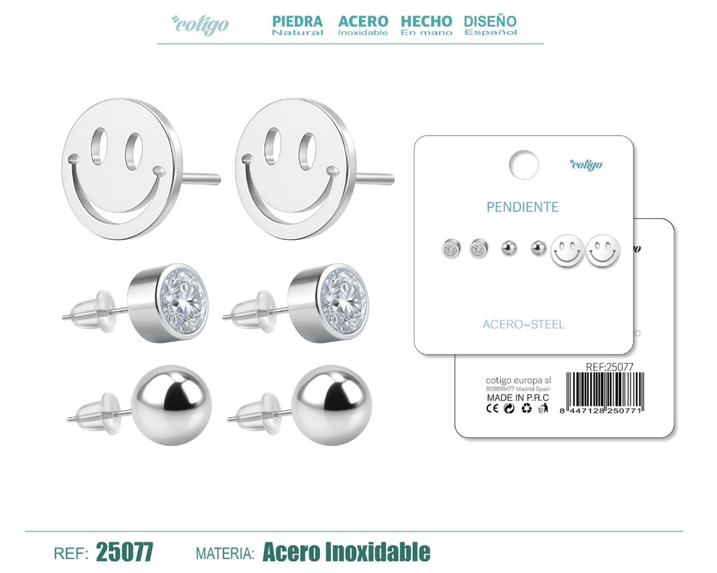 Pendientes de acero inoxidable (3 pares) - Joyería de acero y accesorios