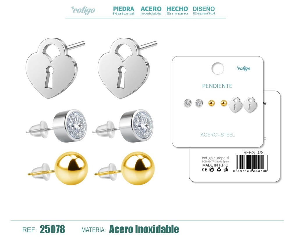 Pendientes de acero inoxidable (3 pares) - Joyería de acero y accesorios