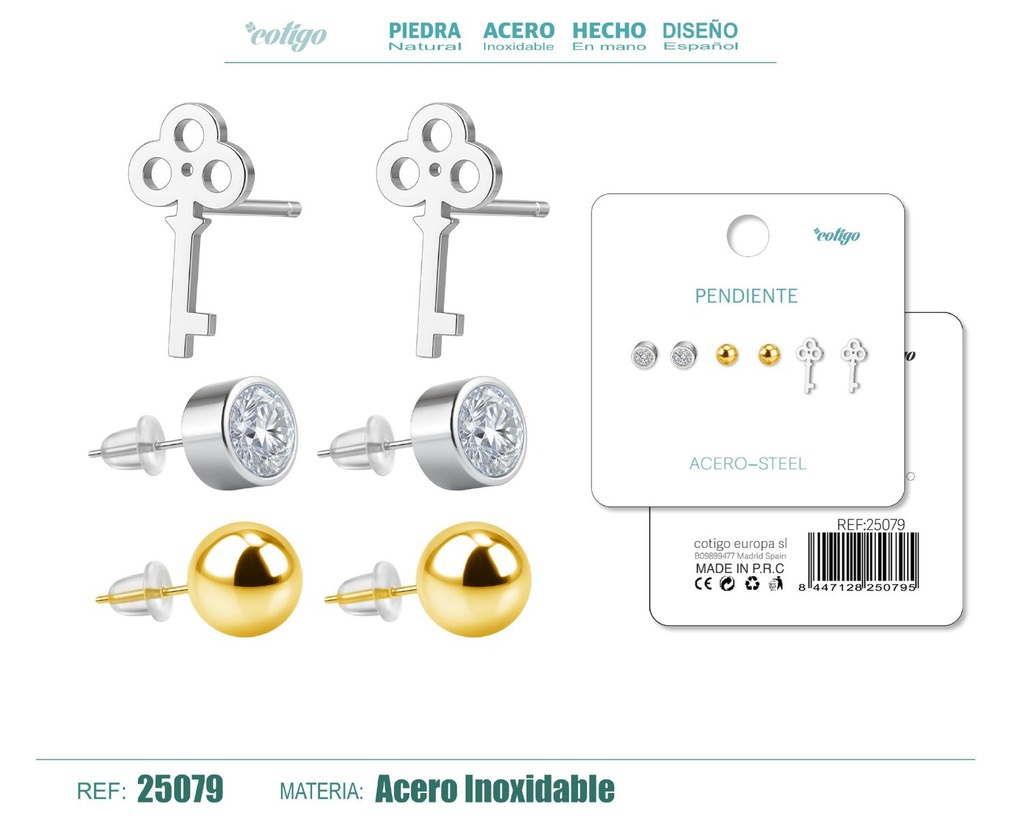 Pendientes de acero inoxidable (3 pares) - Joyería de acero y accesorios