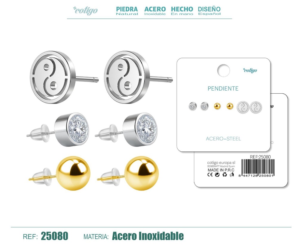 Pendientes de acero inoxidable (3 pares) - Joyería de acero y accesorios