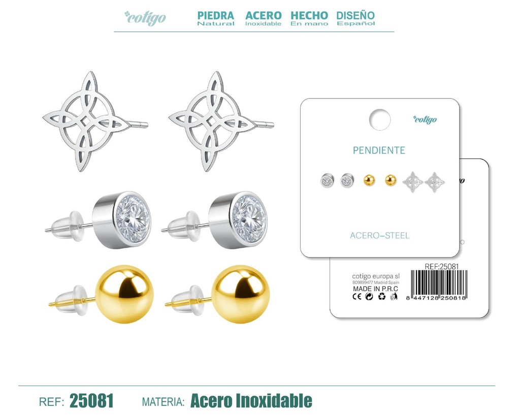 Pendientes de acero inoxidable (3 pares) - Joyería de acero y accesorios