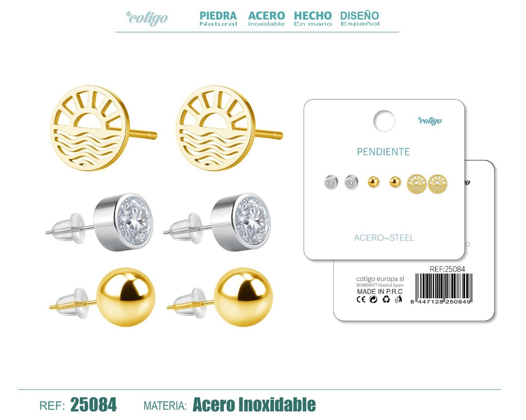Pendientes de acero inoxidable (3 pares) - Joyería de acero y accesorios
