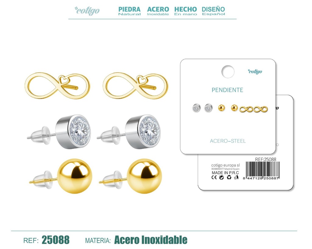 Pendientes de acero inoxidable (3 pares) - Joyería de acero y accesorios