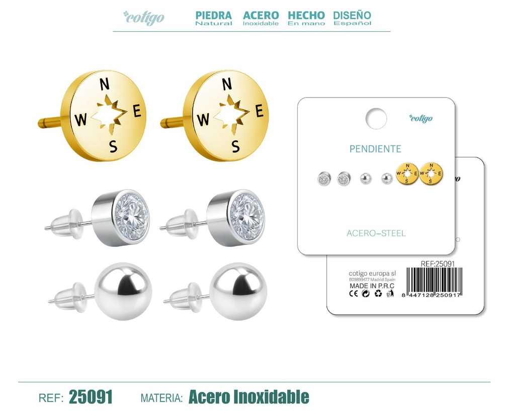 Pendientes de acero inoxidable (3 pares) - Joyería de acero y accesorios