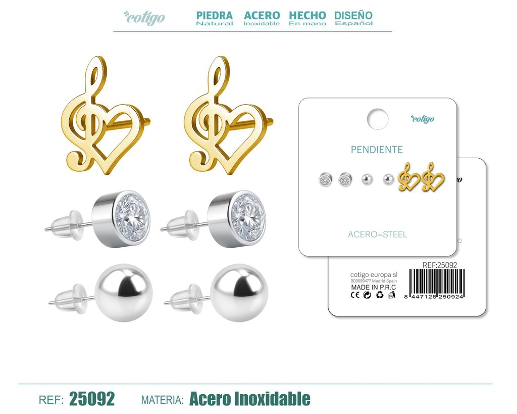 Pendientes de acero inoxidable (3 pares) - Joyería de acero y accesorios