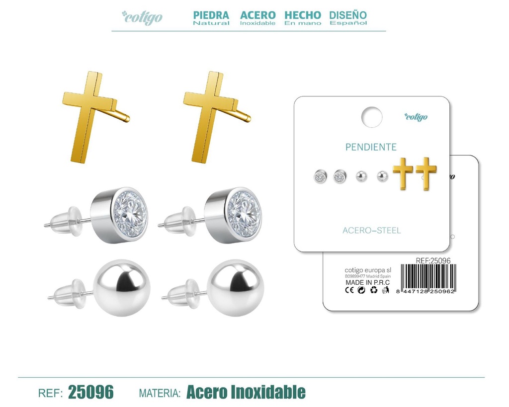 Pendientes de acero inoxidable (3 pares) - Joyería de acero y accesorios