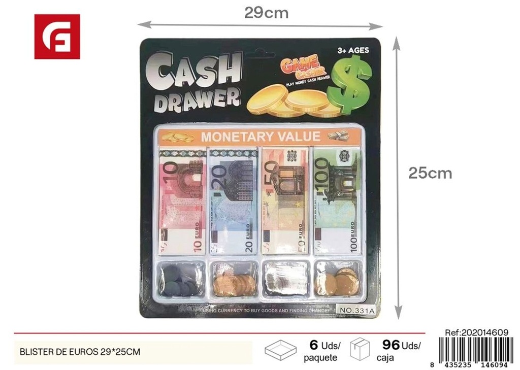 Blister de billetes de euros 29 x 25 cm - Juguetes y accesorios para niños