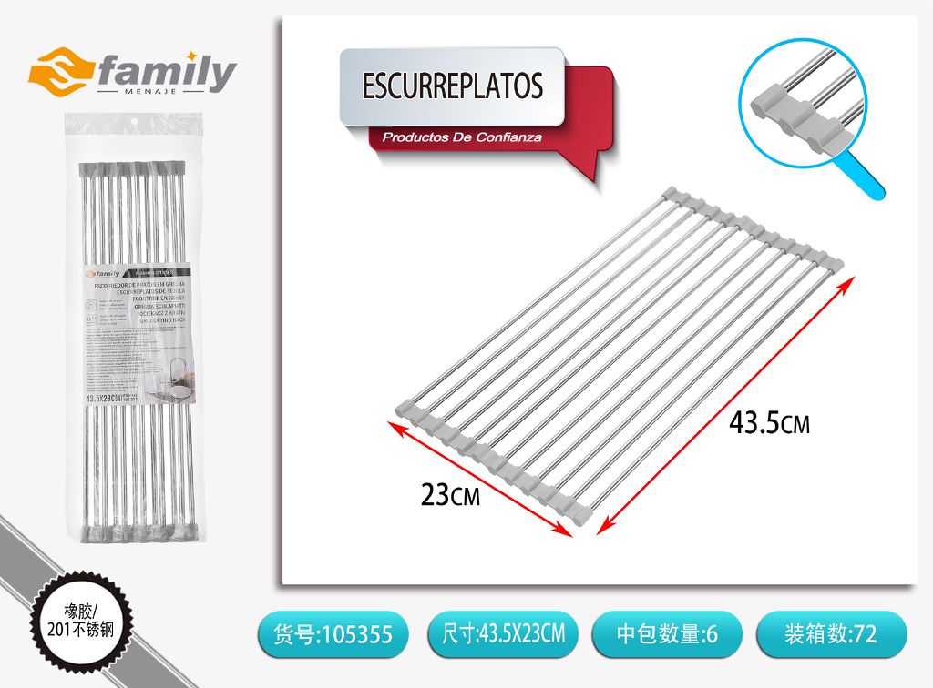 Escurreplatos de acero inoxidable gris (retractable) 12 tubos - Utensilios de cocina