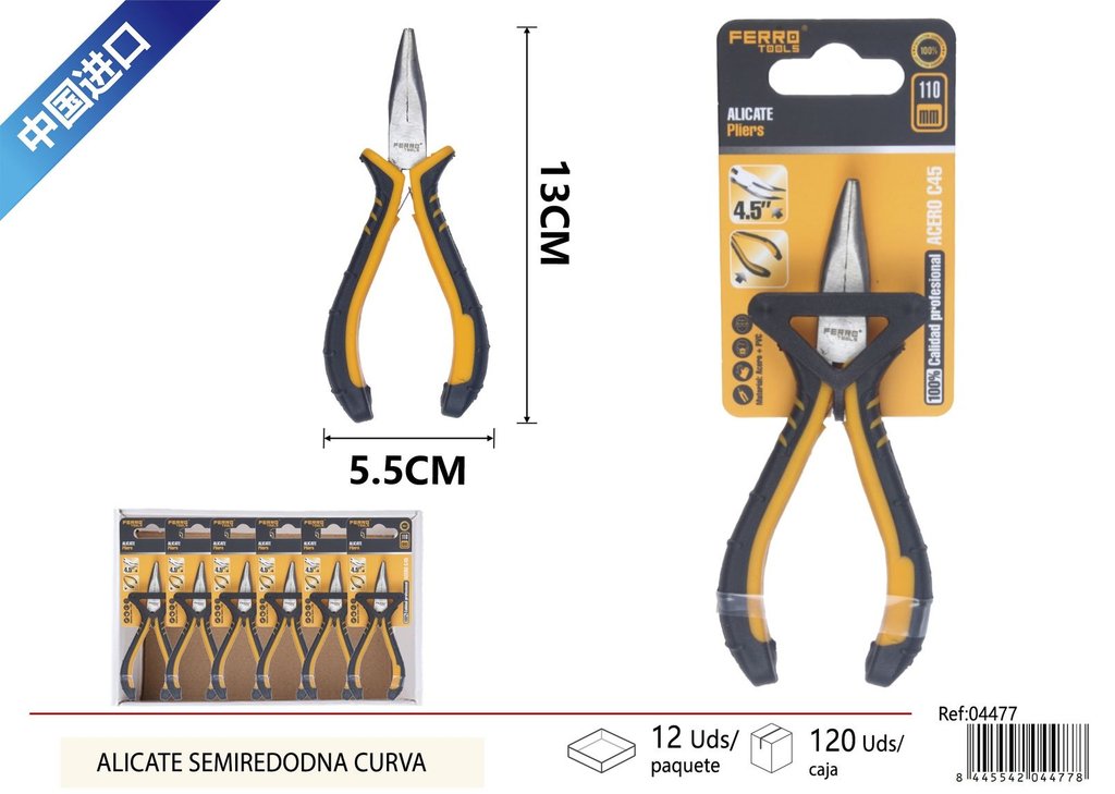 alicate semiredonda curva 11cm - Herramientas de ferretería