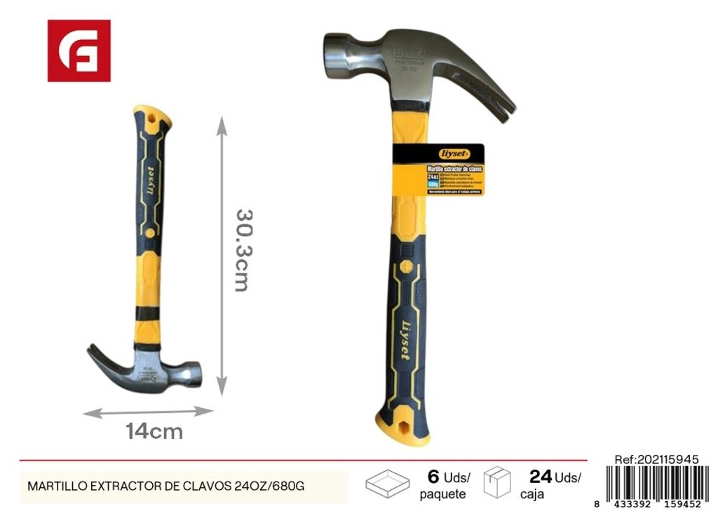 martillo extractor de clavos 24oz/680g - Herramientas de ferretería