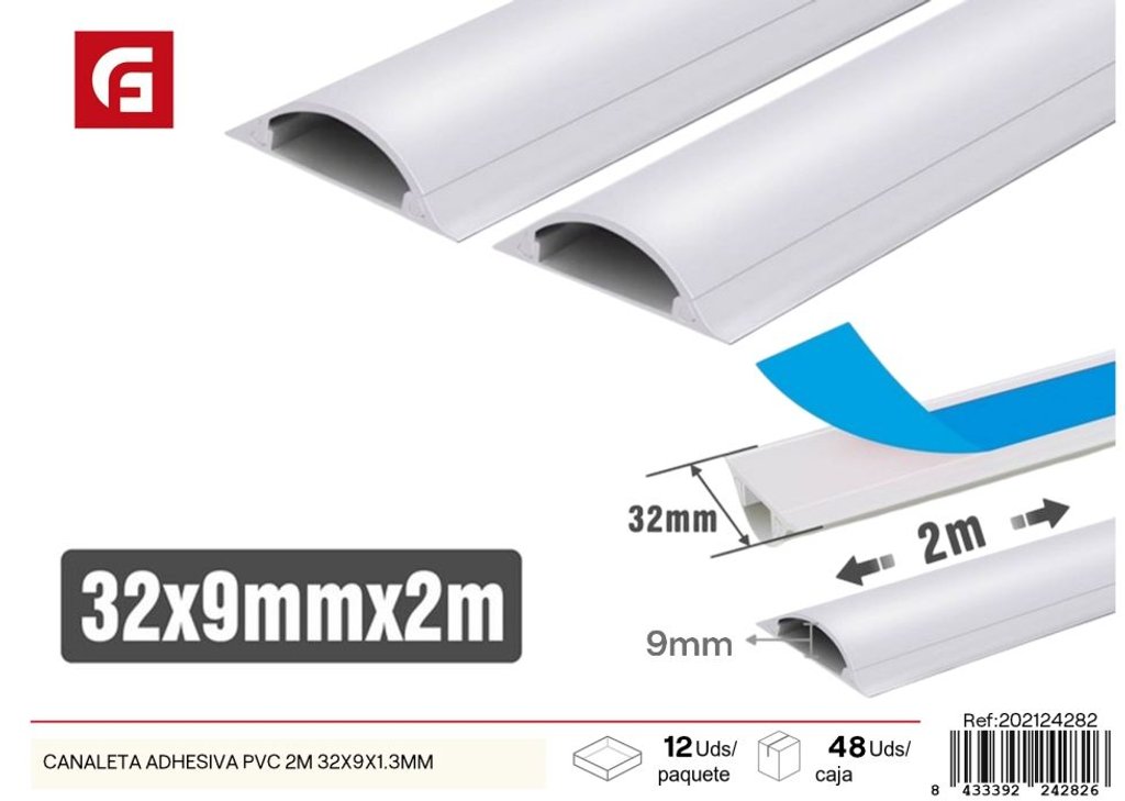 Canaleta adhesiva PVC 2m 32x9x1.3mm - Protección de cables para ferretería