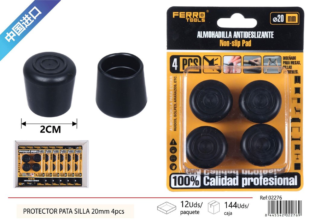 Protector para pata de silla negro 20 mm - Pack de 4 piezas