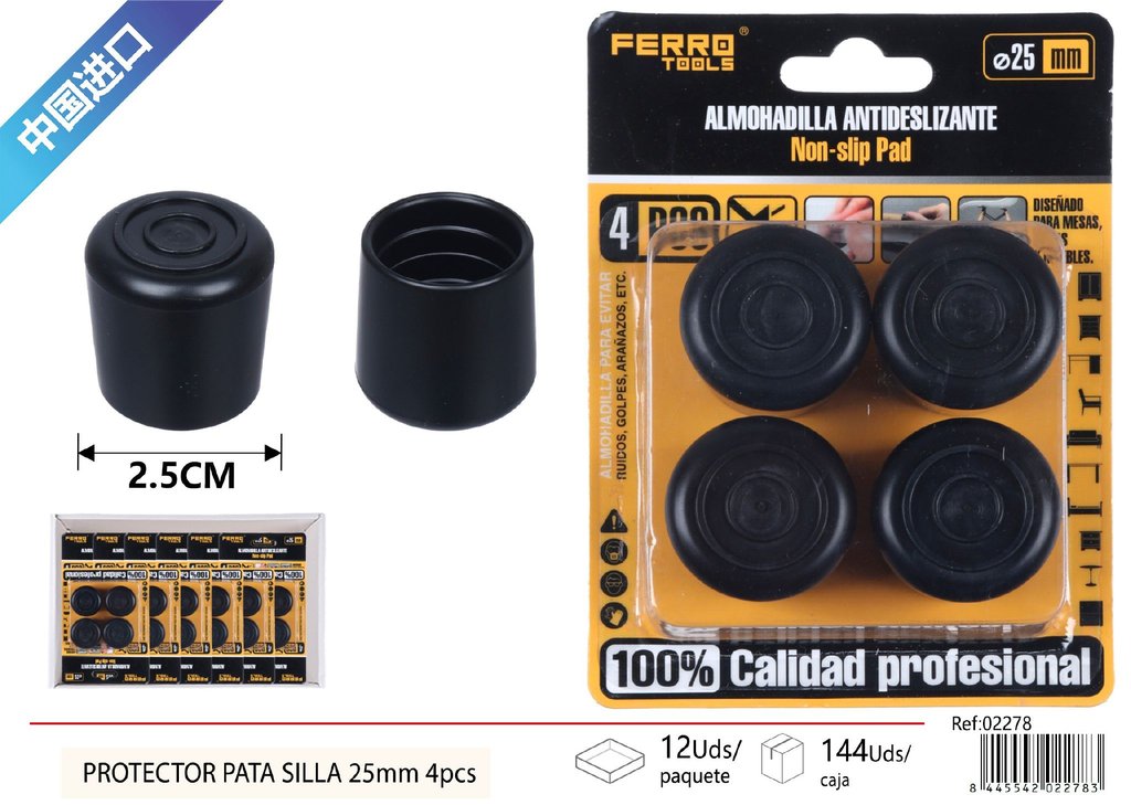 Protector para pata de silla negro 25 mm - Pack de 4 piezas