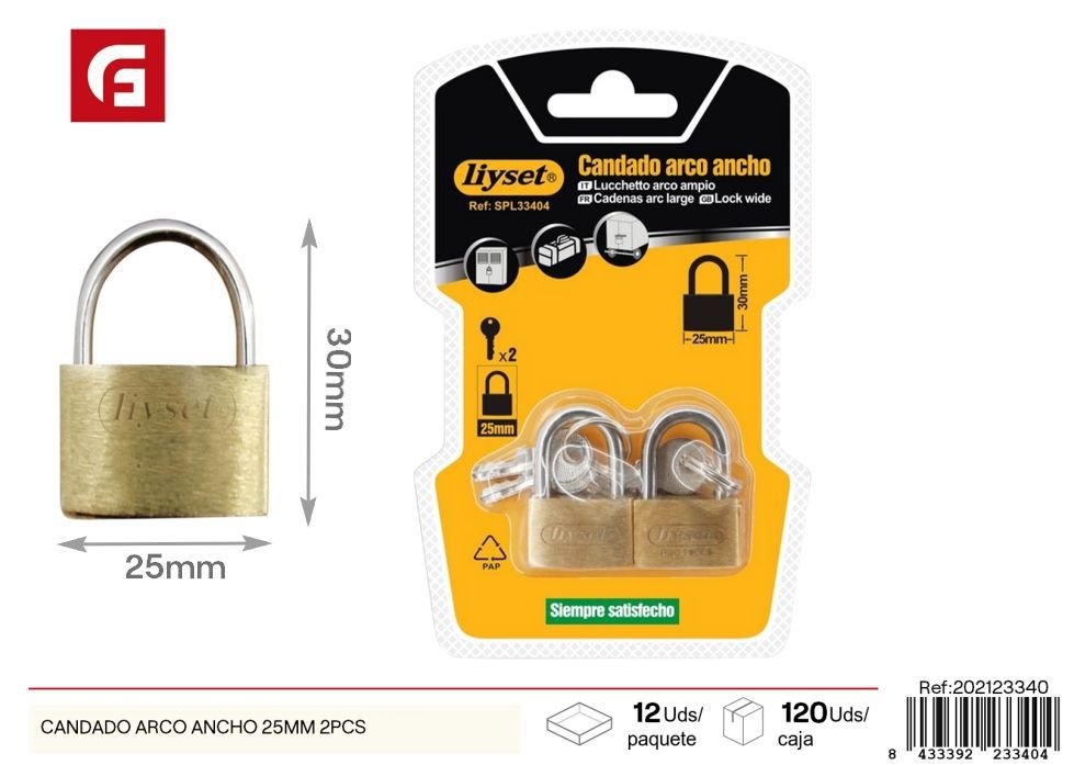 Candado arco ancho 25 mm - Pack de 2 piezas para ferretería