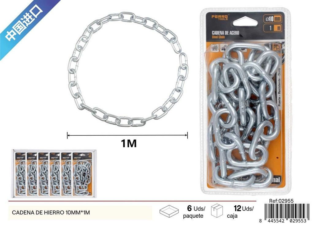 Cadena de hierro de 10mm x 1m - Accesorios de ferretería y soluciones de sujeción