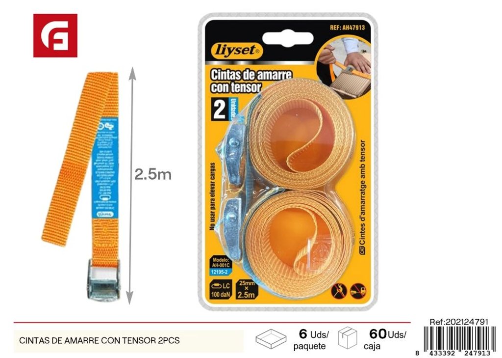 Cintas de amarre con tensor 2 pzs - Accesorio de automóvil