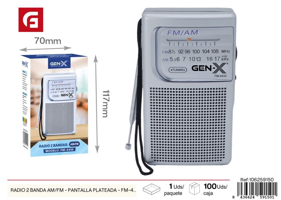 Radio 2 banda AM/FM pantalla plateada modelo FM-4416 - Electrónica