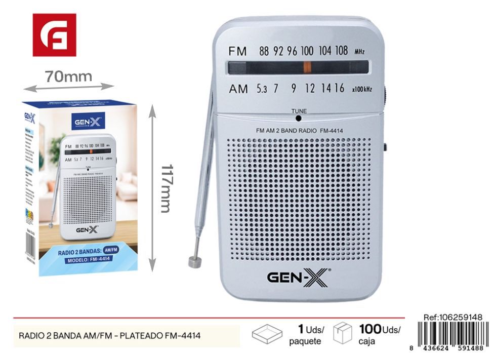 Radio 2 banda AM/FM plateado modelo FM-4414 - Electrónica