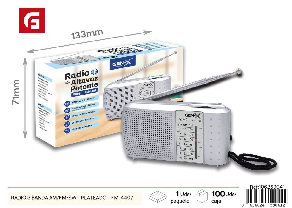 Radio 3 banda AM/FM/SW plateado modelo FM-4407 - Electrónica