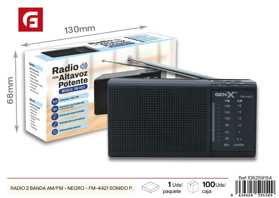Radio 2 banda AM/FM negro modelo FM-4421 sonido potente - Electrónica