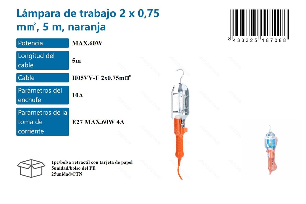 Lámpara de trabajo 2 x 0.75mm 5m naranja - Electrónica y lámparas de trabajo