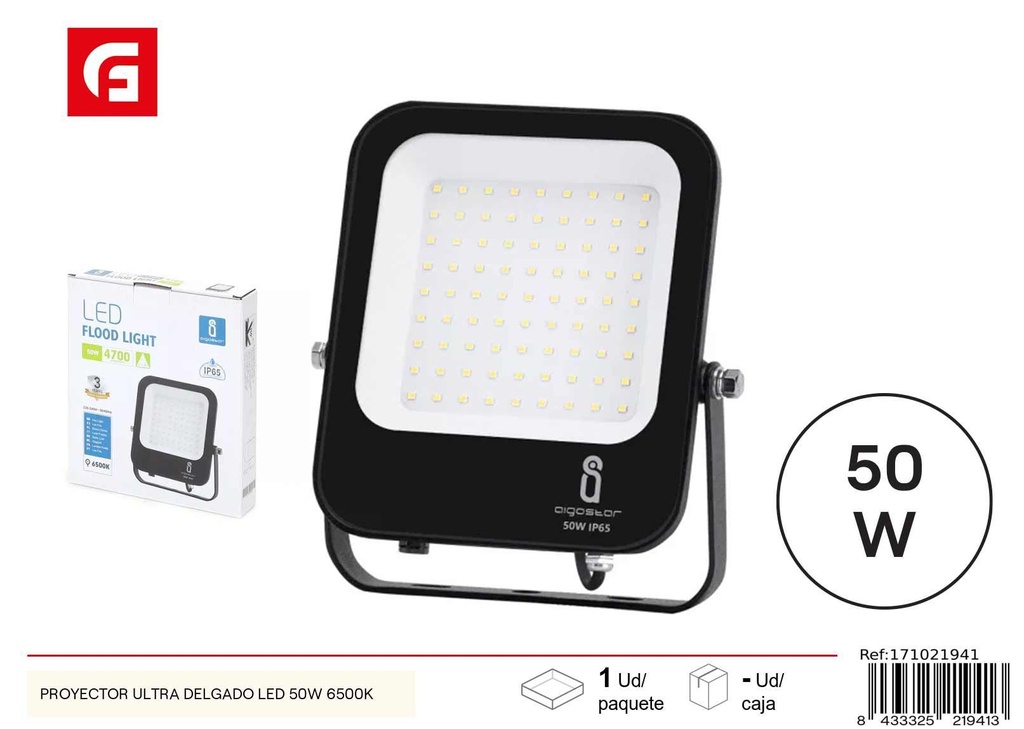 Proyector LED negro 50W 6500K IP65 - Iluminación de exteriores