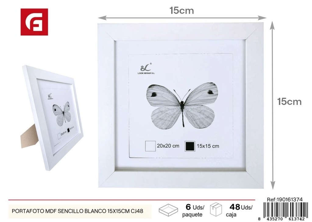 Portafoto MDF sencillo blanco 15x15 cm CJ48 - Marcos económicos y funcionales
