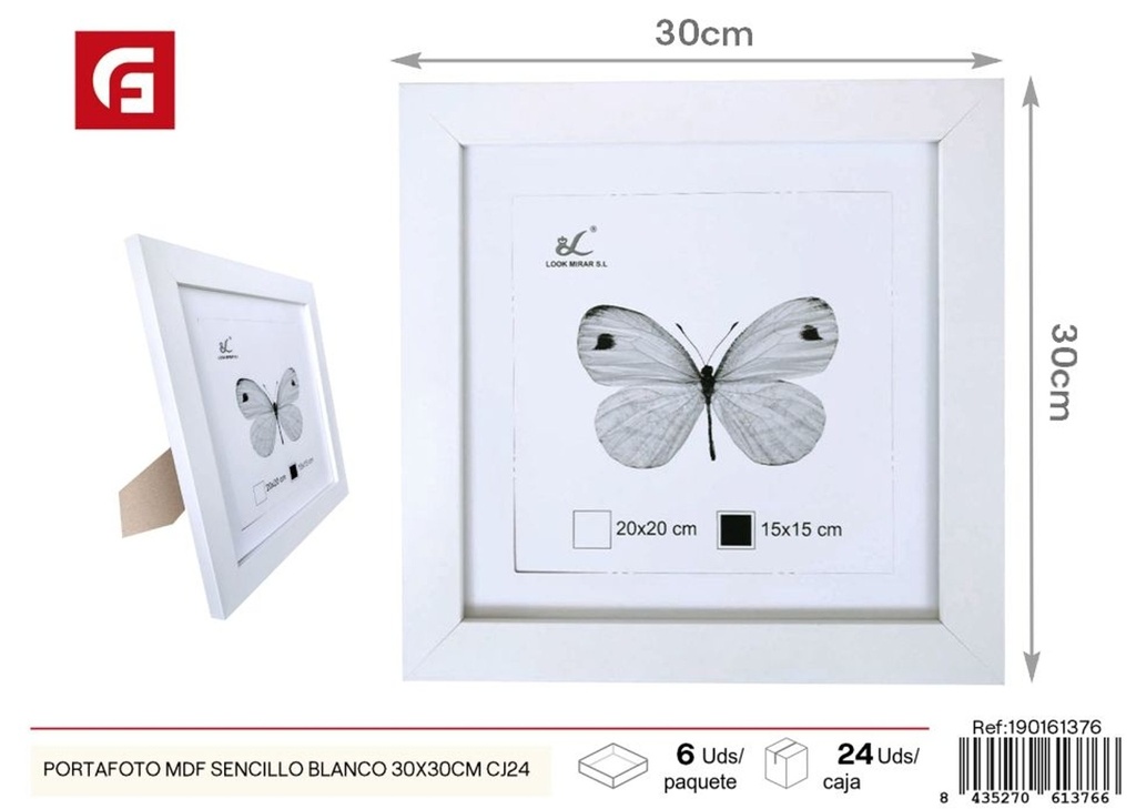 Portafoto MDF sencillo blanco 30x30 cm paquete 24 - Marcos de fotos