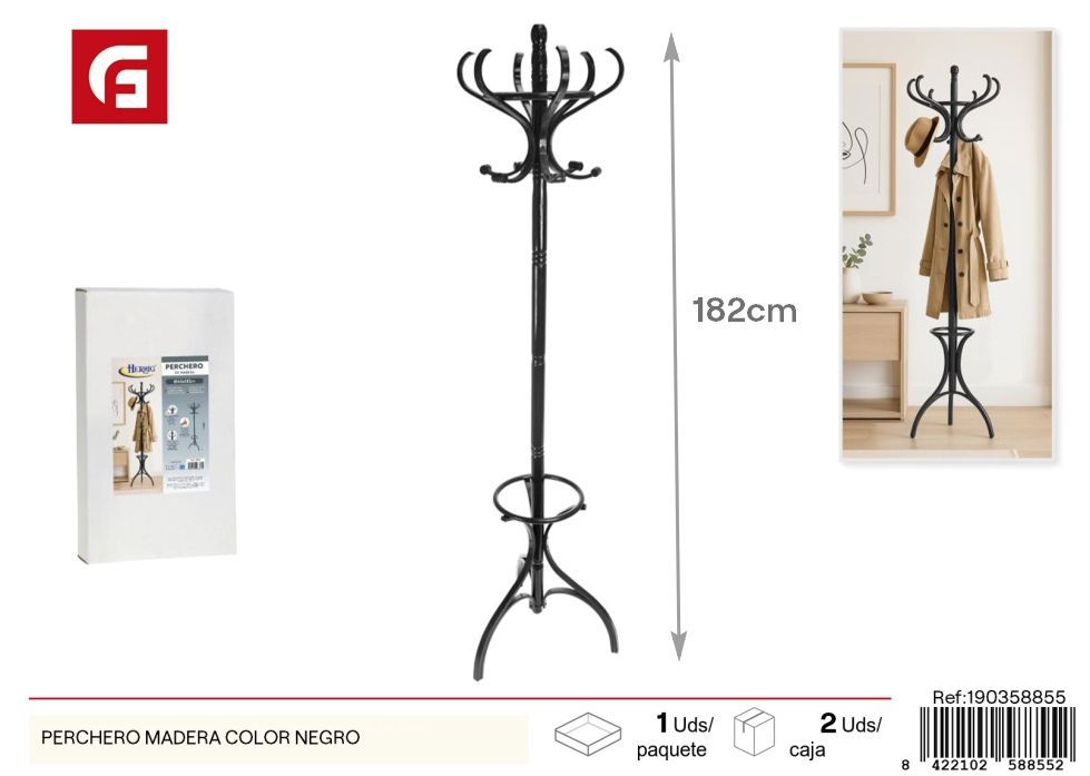 Perchero madera color negro - Accesorios decorativos y funcionales para el hogar